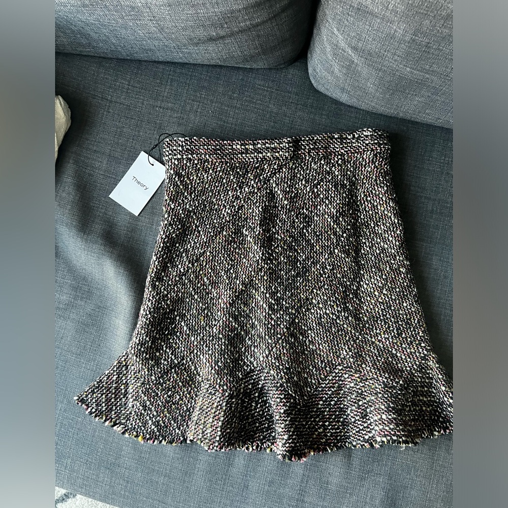 NEW NWT Theory Diagonal Mini Skirt Autumn Tweed Blue Multi Size 2 MSRP $295 - Picture 3 of 5